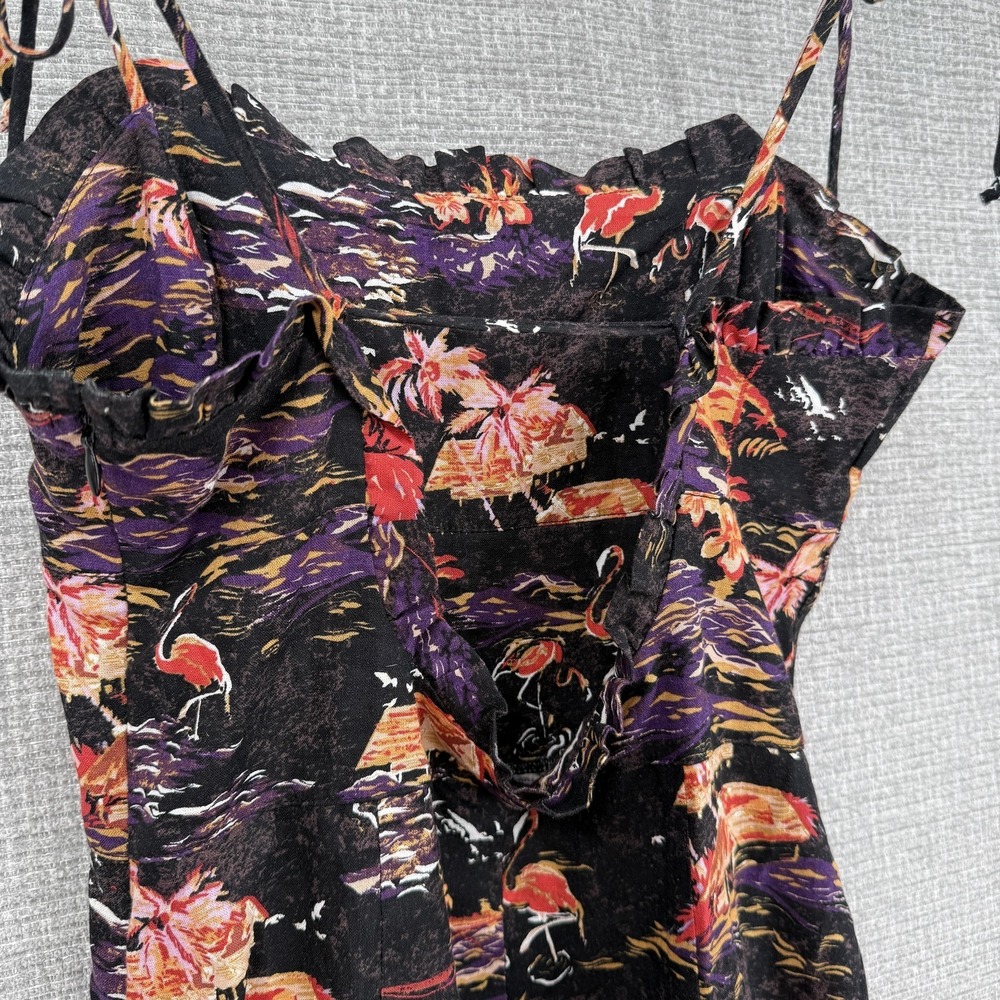 Free People Dress Womens 4 Black Flamingo Tropical Linen Maxi Strappy Open‎ Back - Picture 9 of 15